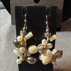 Chico's Cream and Silver Beaded Earrings